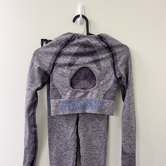 Gymshark Heathered Purple Long Sleeve Crop Top and Leggings - Picture 2 of 5
